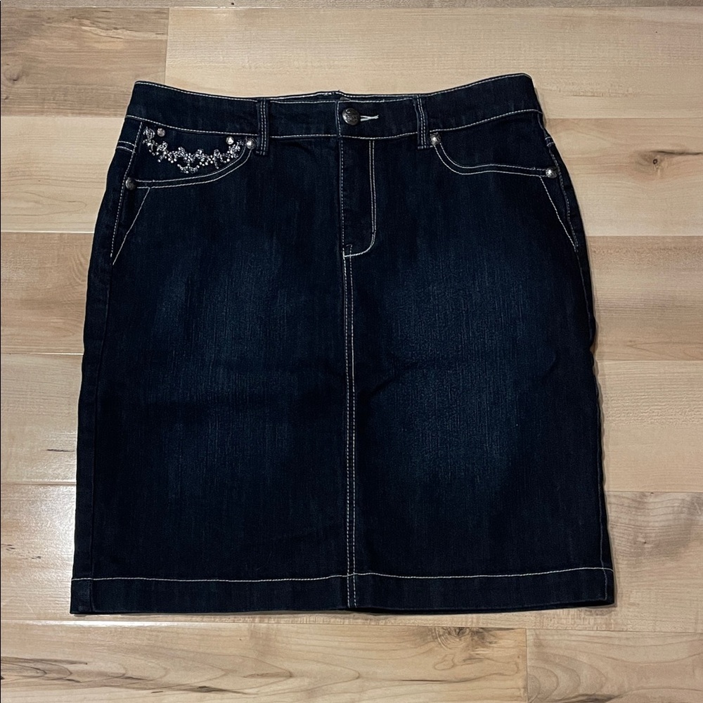 Style & Co. Dark Denim Skirt with Embroidery & Rhinestones